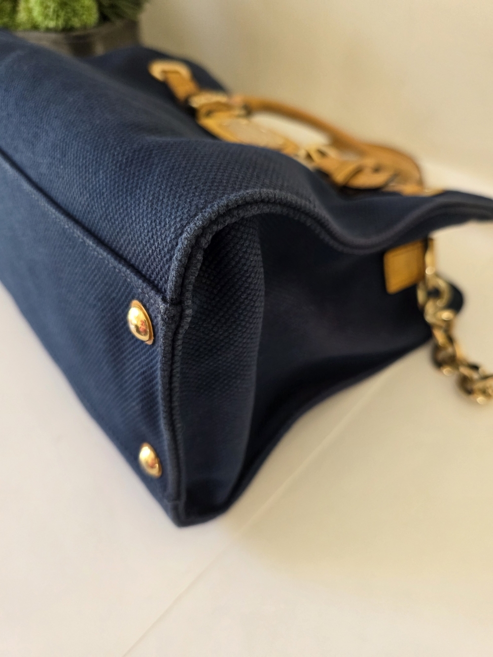 Michael Kors Hamilton East/West Large Tote Navy Canvas Leather Trim Crossbody - Picture 7 of 16